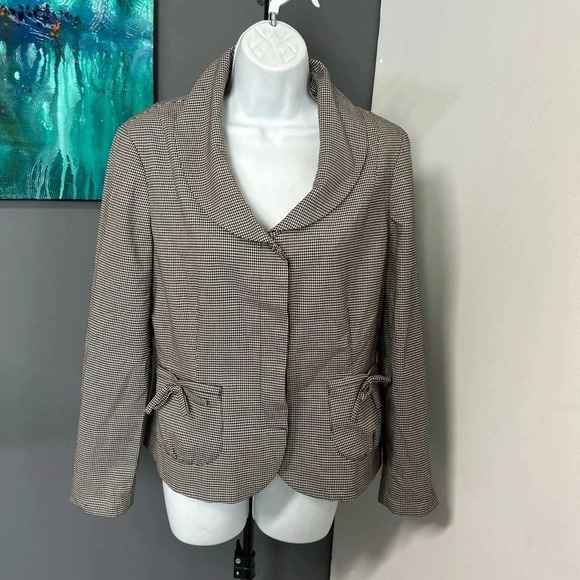 Women’s Size 8 Blazer Black White Houndstooth Career Preppy Bow Pockets Coquette - Picture 1 of 15